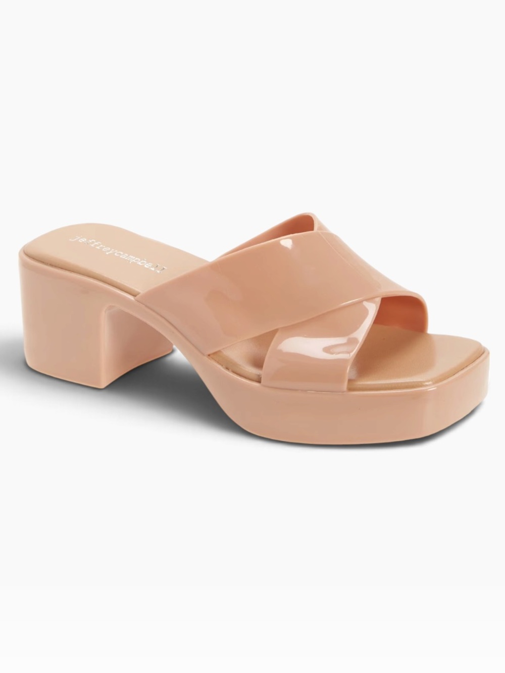 JEFFREY CAMPBELL BUBBLEGUM Slip on Heeled Sandals Nude Shiny size 9